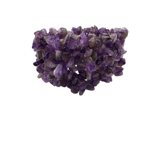 Amethyst Purple Natural Stone Bracelet Stretch Band Unique Chunky Boho Design - Picture 2 of 4